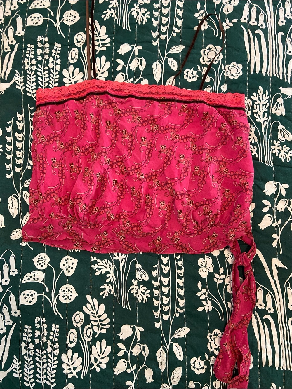 100% Silk Pink Floral Lace-Trim Cami Top